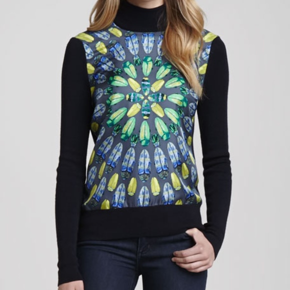 SOLD! Tory Burch Wren Sweater Beetle Silk Print - Picture 1 of 7